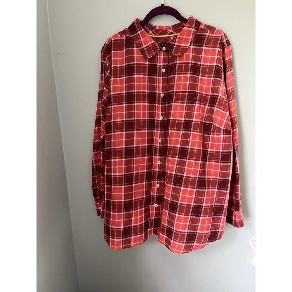 Talbots Women's Flannel Button-Up Shirt Size 2X Long Sleeve Plaid Pink Orange
